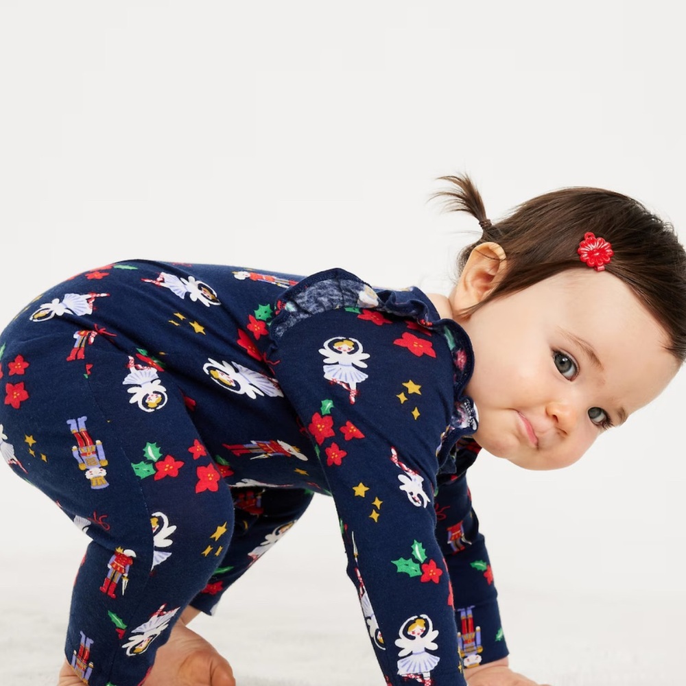 Old Navy Printed Henley Ruffle-Trim Holiday Nutcracker Xmas Pajamas for Baby NWT